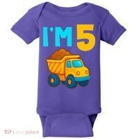 5th Birthday Cartoon Dump Toy Truck Construction I'M 5 Five Baby Bodysuit thumb 0