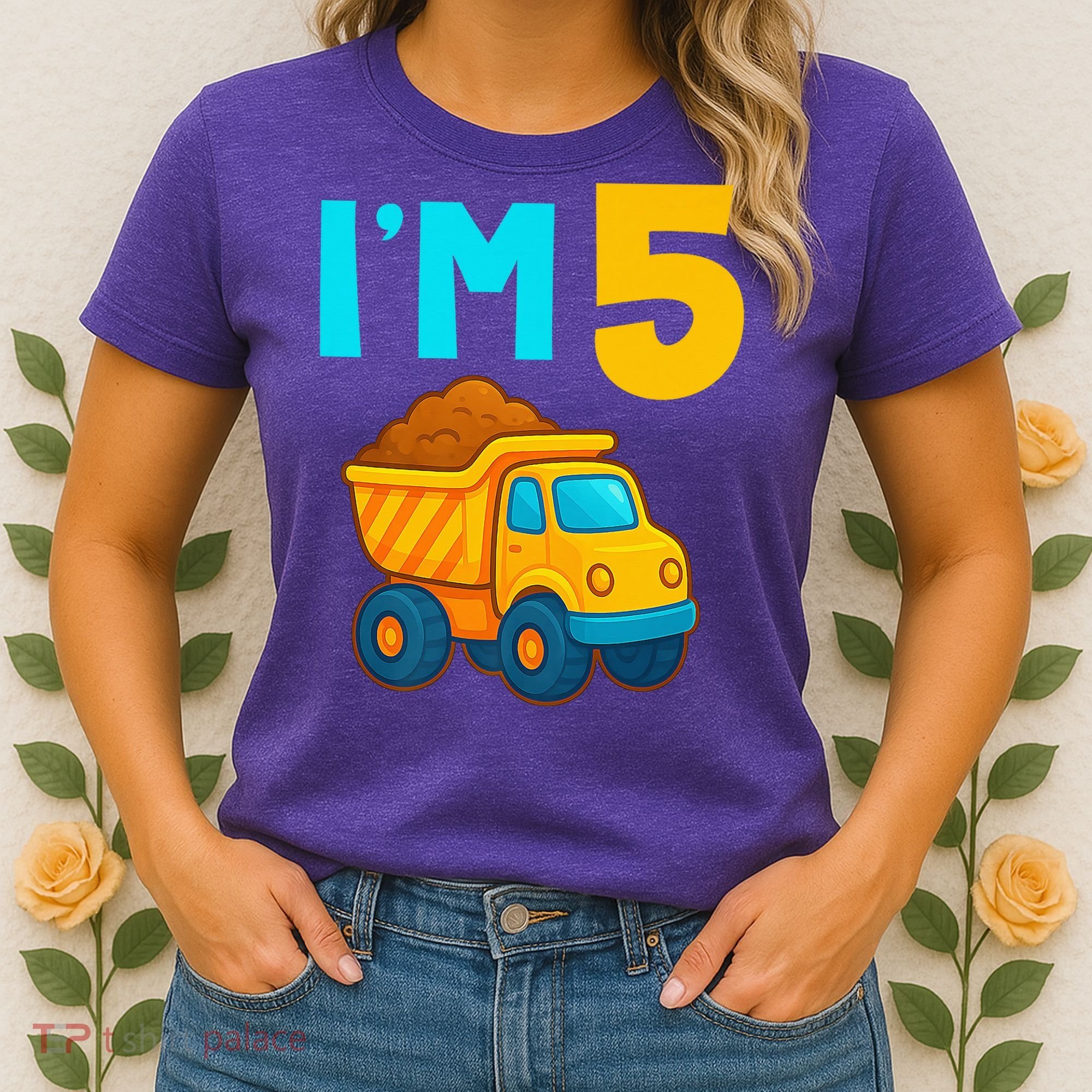 5th Birthday Cartoon Dump Toy Truck Construction I'M 5 Five Women's T-Shirt