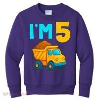 5th Birthday Cartoon Dump Toy Truck Construction I'M 5 Five Kids Sweatshirt thumb 0