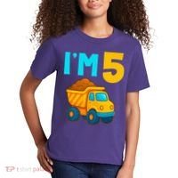 5th Birthday Cartoon Dump Toy Truck Construction I'M 5 Five Kids T-Shirt thumb 2
