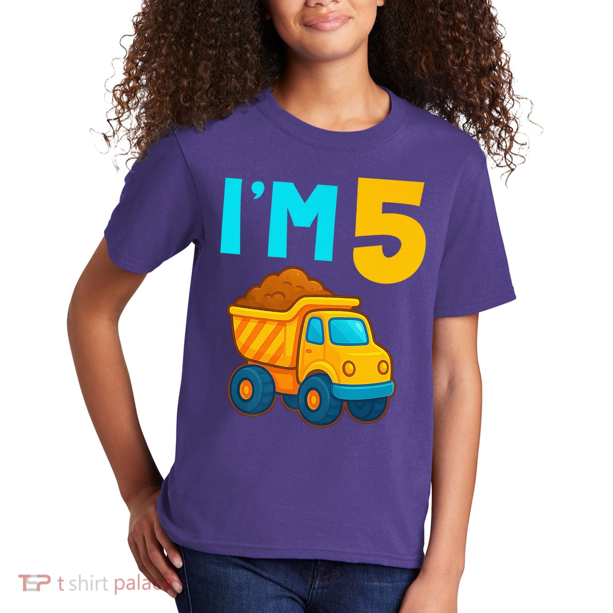 5th Birthday Cartoon Dump Toy Truck Construction I'M 5 Five Kids T-Shirt