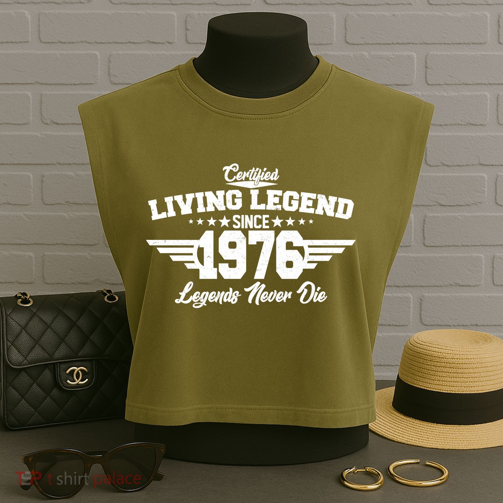50th Birthday Certified Living Legend Since 1976 Legends Never Die Garment-Dyed Women's Muscle Tee