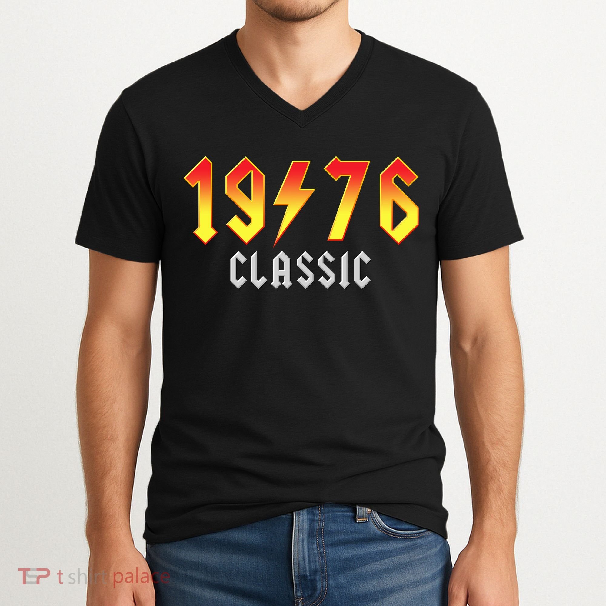 50th Birthday Classic 1976 Retro Rock Band V-Neck T-Shirt