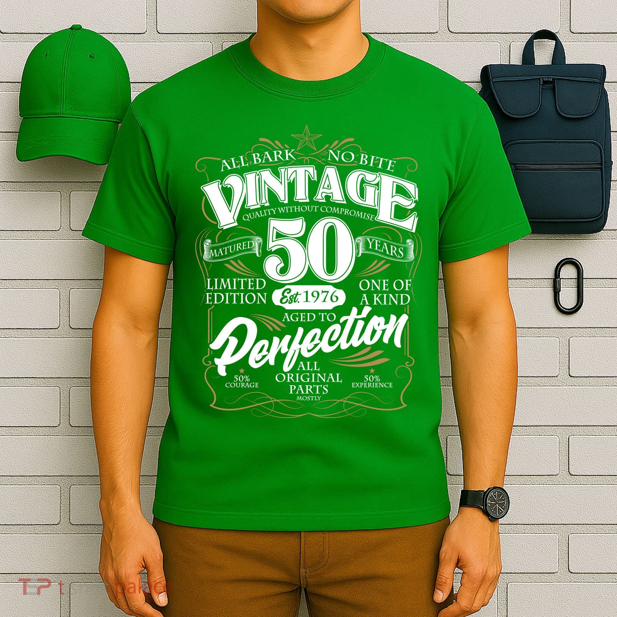 50th Birthday Est 1976 All Bark No Bite Vintage Birthday  T-Shirt
