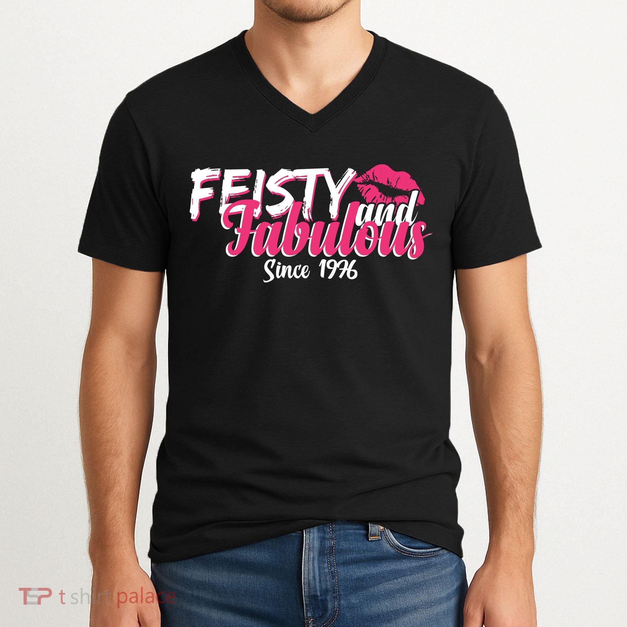 50th Birthday Feisty And Fabulous Since 1976  V-Neck T-Shirt