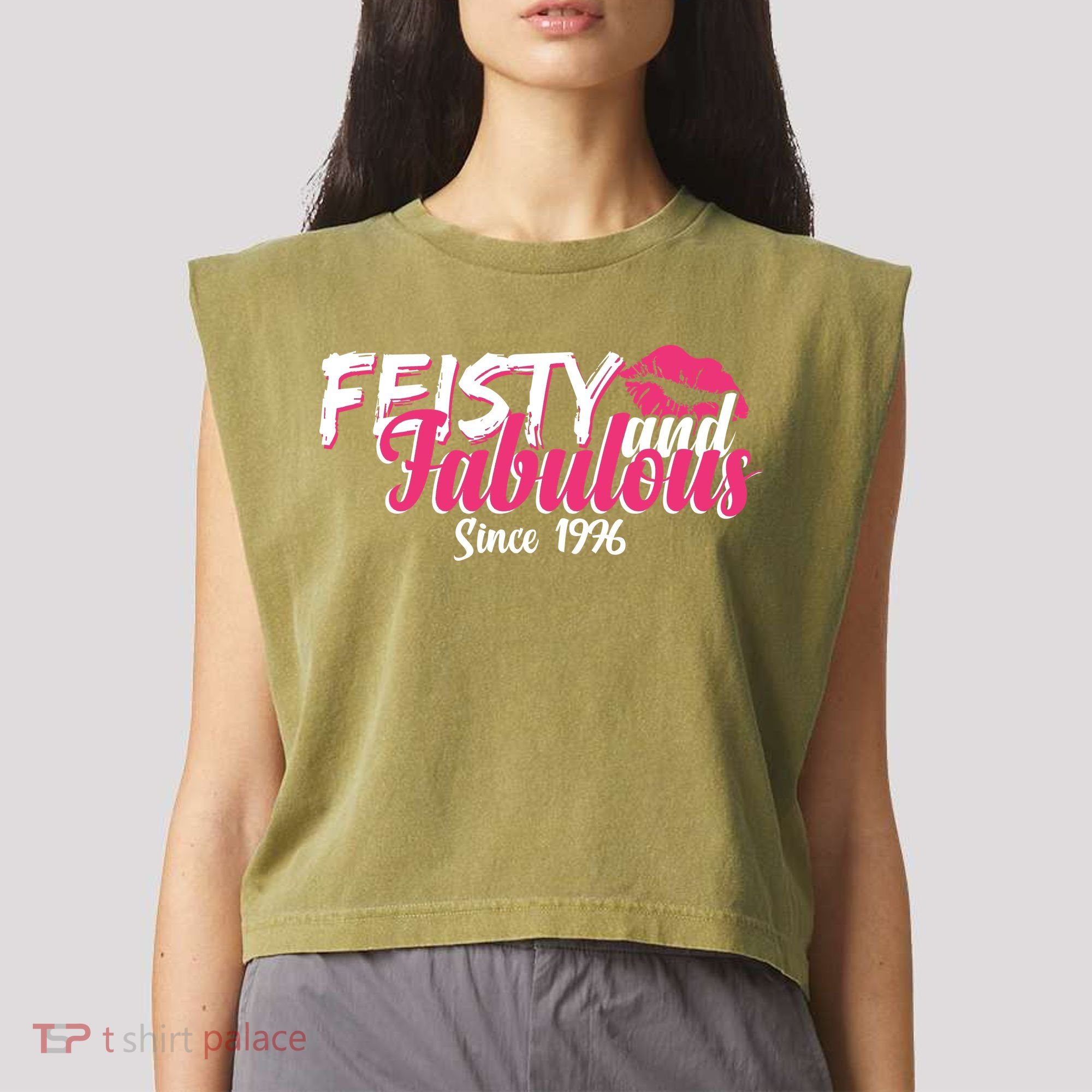 50th Birthday Feisty And Fabulous Since 1976  Garment-Dyed Women's Muscle Tee