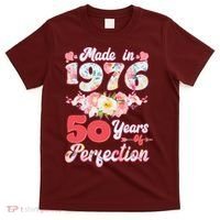 50th Birthday Floral Made In 1976 50 Years Of Perfection T-Shirt thumb 0