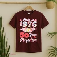 50th Birthday Floral Made In 1976 50 Years Of Perfection T-Shirt thumb 2