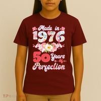 50th Birthday Floral Made In 1976 50 Years Of Perfection T-Shirt thumb 4