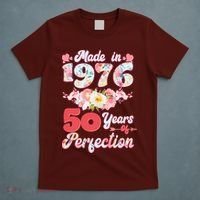 50th Birthday Floral Made In 1976 50 Years Of Perfection T-Shirt thumb 5