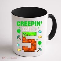 5th Birthday Gamer Pixel Creepin’ Into 5 Video Game Party Coffee Mug thumb 1