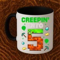 5th Birthday Gamer Pixel Creepin’ Into 5 Video Game Party Coffee Mug thumb 2