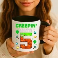 5th Birthday Gamer Pixel Creepin’ Into 5 Video Game Party Coffee Mug thumb 3