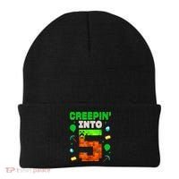 5th Birthday Gamer Pixel Creepin’ Into 5 Video Game Party Beanie thumb 0