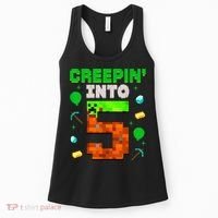 5th Birthday Gamer Pixel Creepin’ Into 5 Video Game Party Women's Tank Top thumb 0