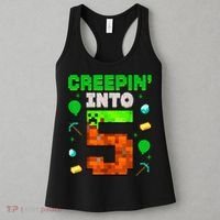 5th Birthday Gamer Pixel Creepin’ Into 5 Video Game Party Women's Tank Top thumb 3