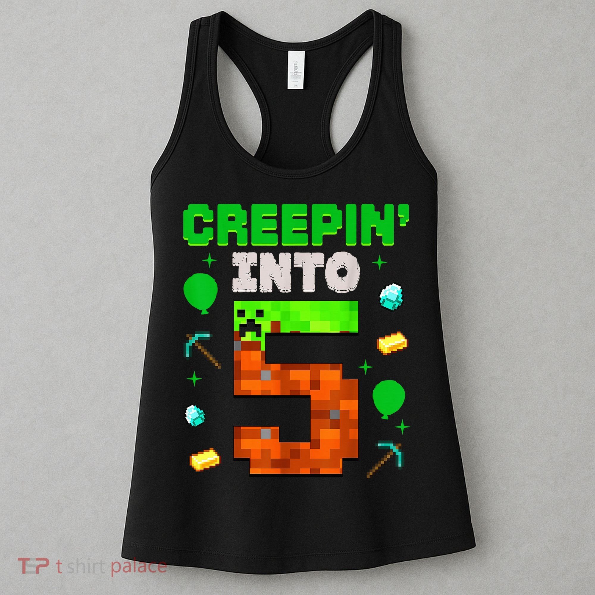 5th Birthday Gamer Pixel Creepin’ Into 5 Video Game Party Women's Tank Top