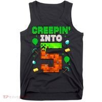 5th Birthday Gamer Pixel Creepin’ Into 5 Video Game Party Tank Top thumb 0