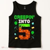 5th Birthday Gamer Pixel Creepin’ Into 5 Video Game Party Tank Top thumb 2