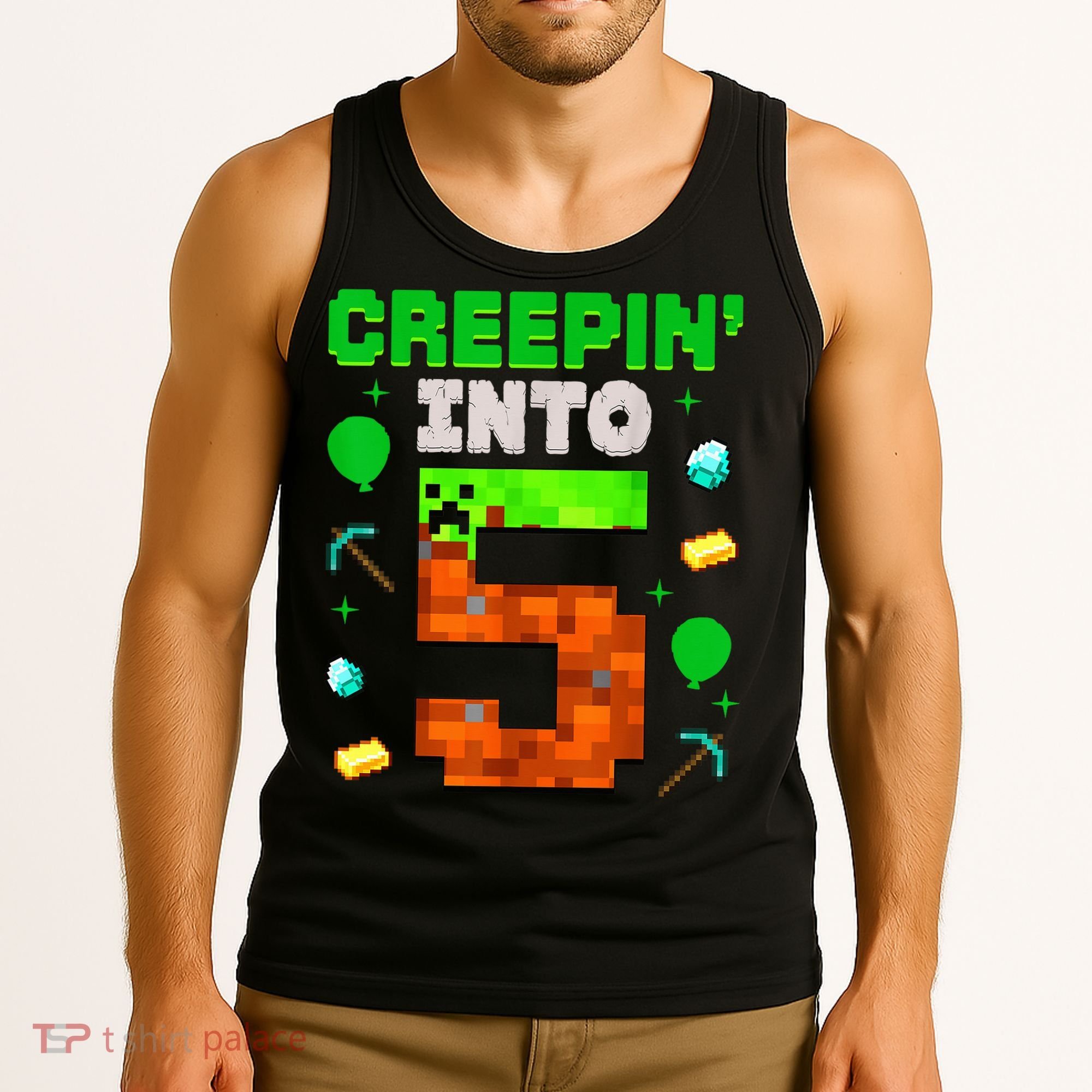 5th Birthday Gamer Pixel Creepin’ Into 5 Video Game Party Tank Top