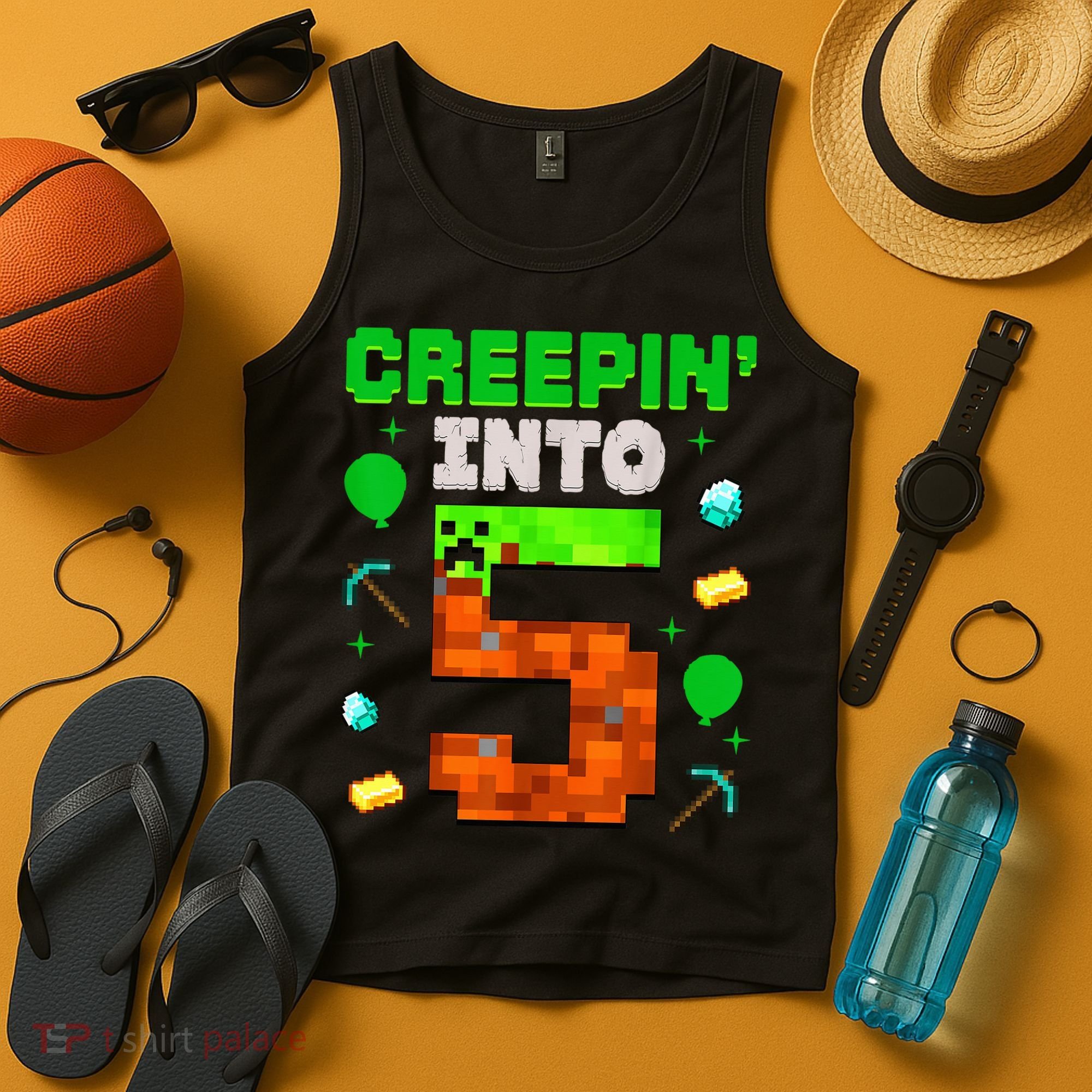 5th Birthday Gamer Pixel Creepin’ Into 5 Video Game Party Tank Top