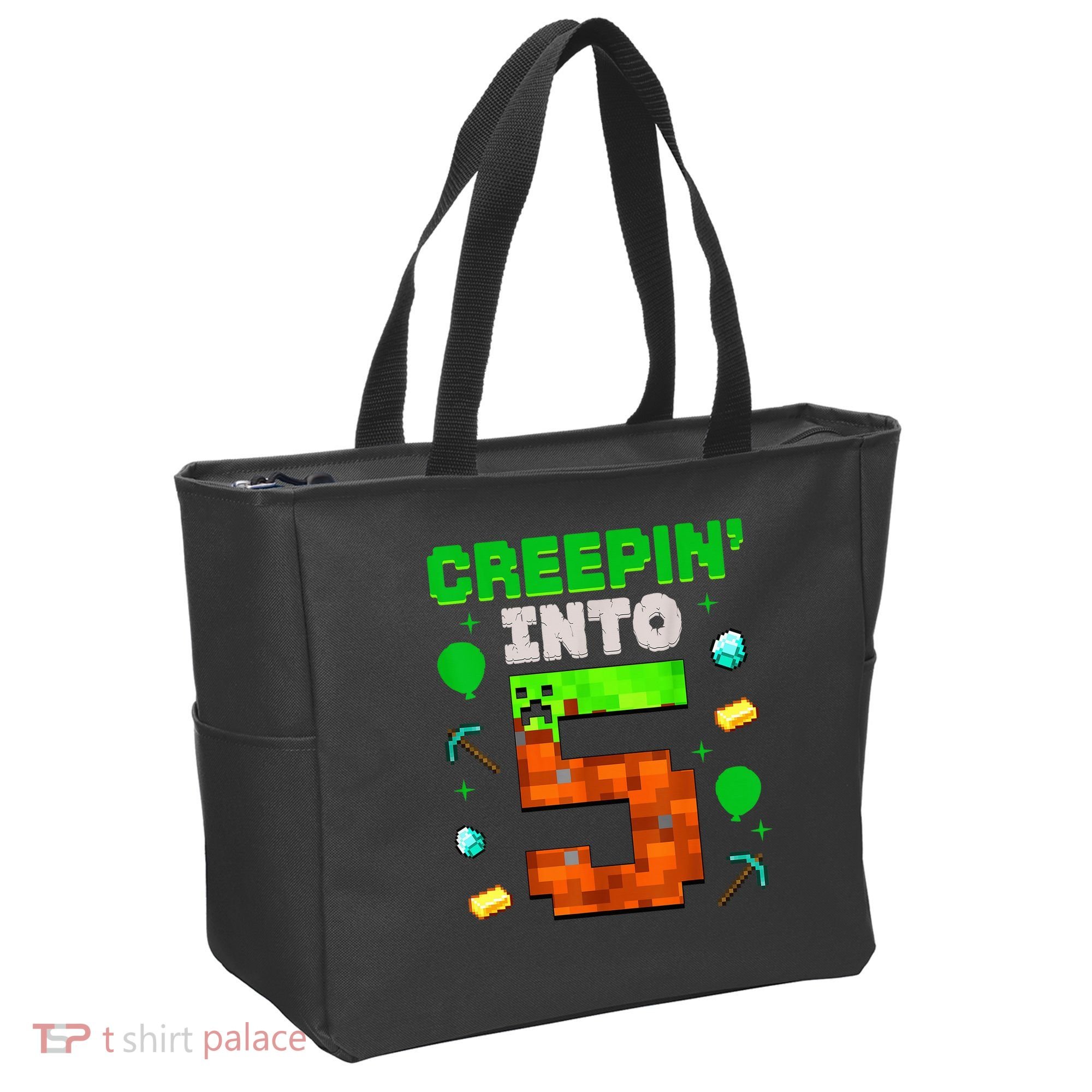 5th Birthday Gamer Pixel Creepin’ Into 5 Video Game Party Tote Bag