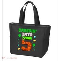 5th Birthday Gamer Pixel Creepin’ Into 5 Video Game Party Tote Bag thumb 3