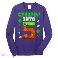 5th Birthday Gamer Pixel Creepin’ Into 5 Video Game Party Long Sleeve Shirt thumb 0