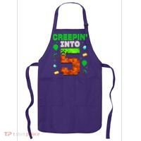 5th Birthday Gamer Pixel Creepin’ Into 5 Video Game Party Apron thumb 0