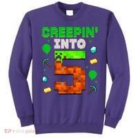 5th Birthday Gamer Pixel Creepin’ Into 5 Video Game Party Sweatshirt thumb 0