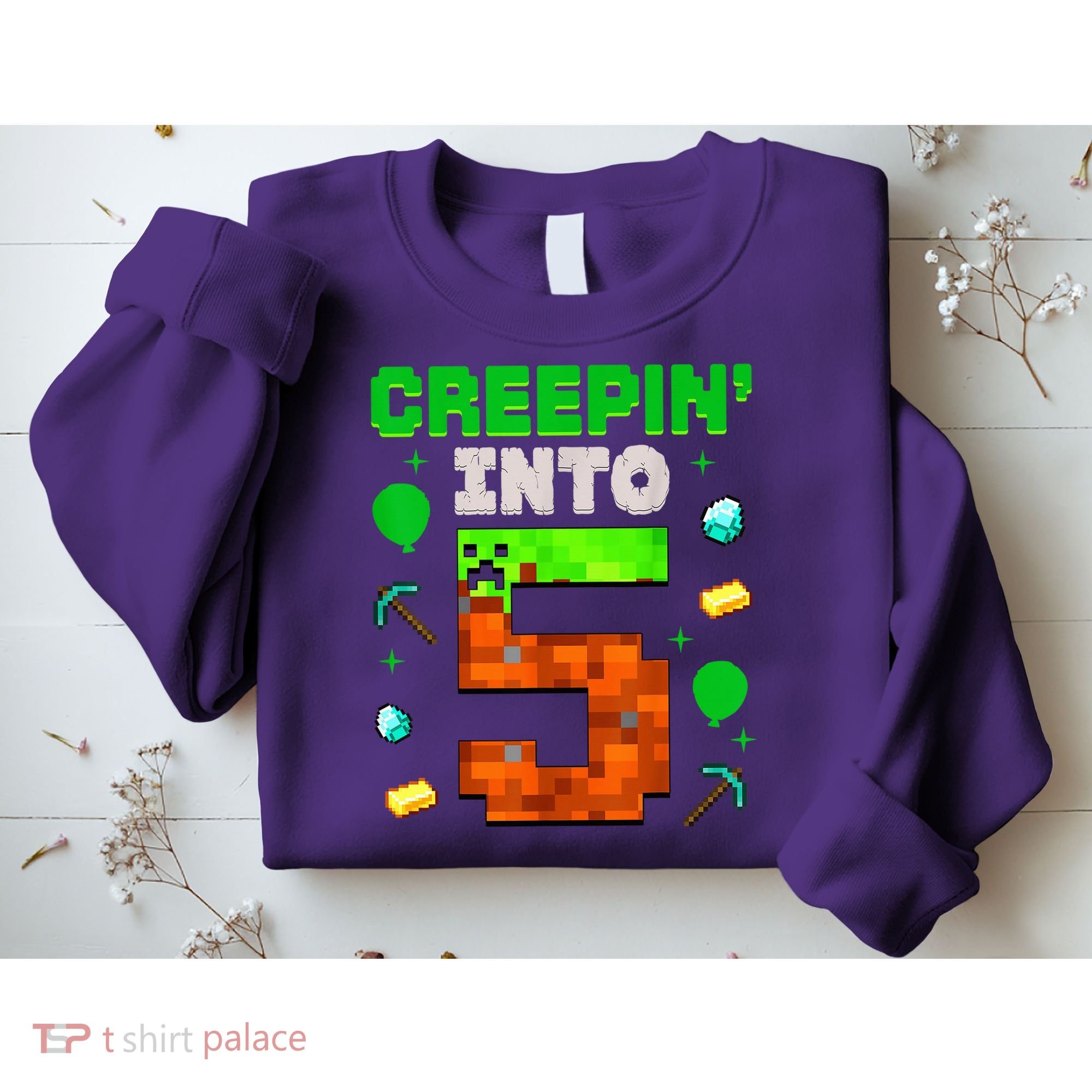 5th Birthday Gamer Pixel Creepin’ Into 5 Video Game Party Sweatshirt