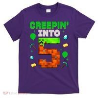 5th Birthday Gamer Pixel Creepin’ Into 5 Video Game Party T-Shirt thumb 0