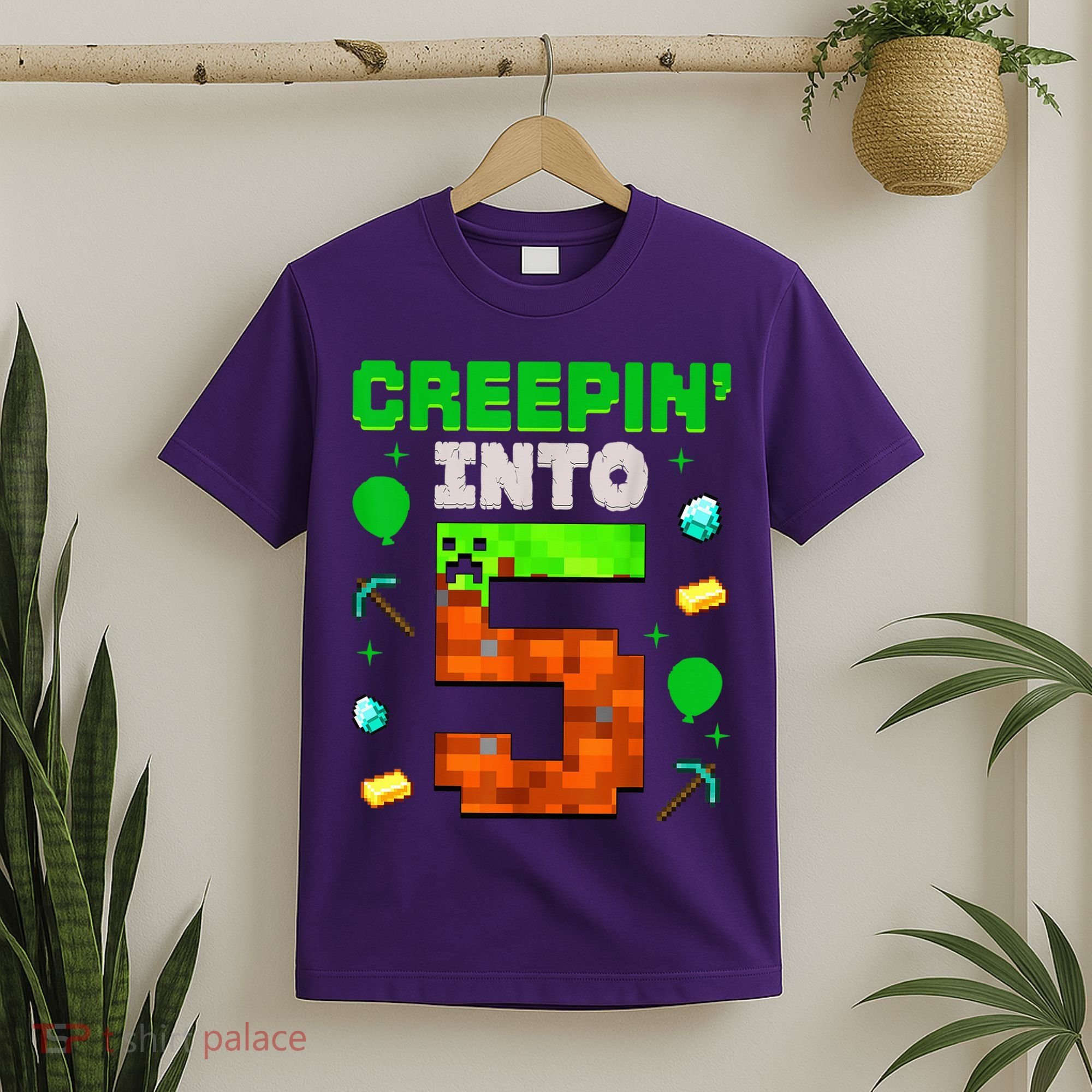 5th Birthday Gamer Pixel Creepin’ Into 5 Video Game Party T-Shirt