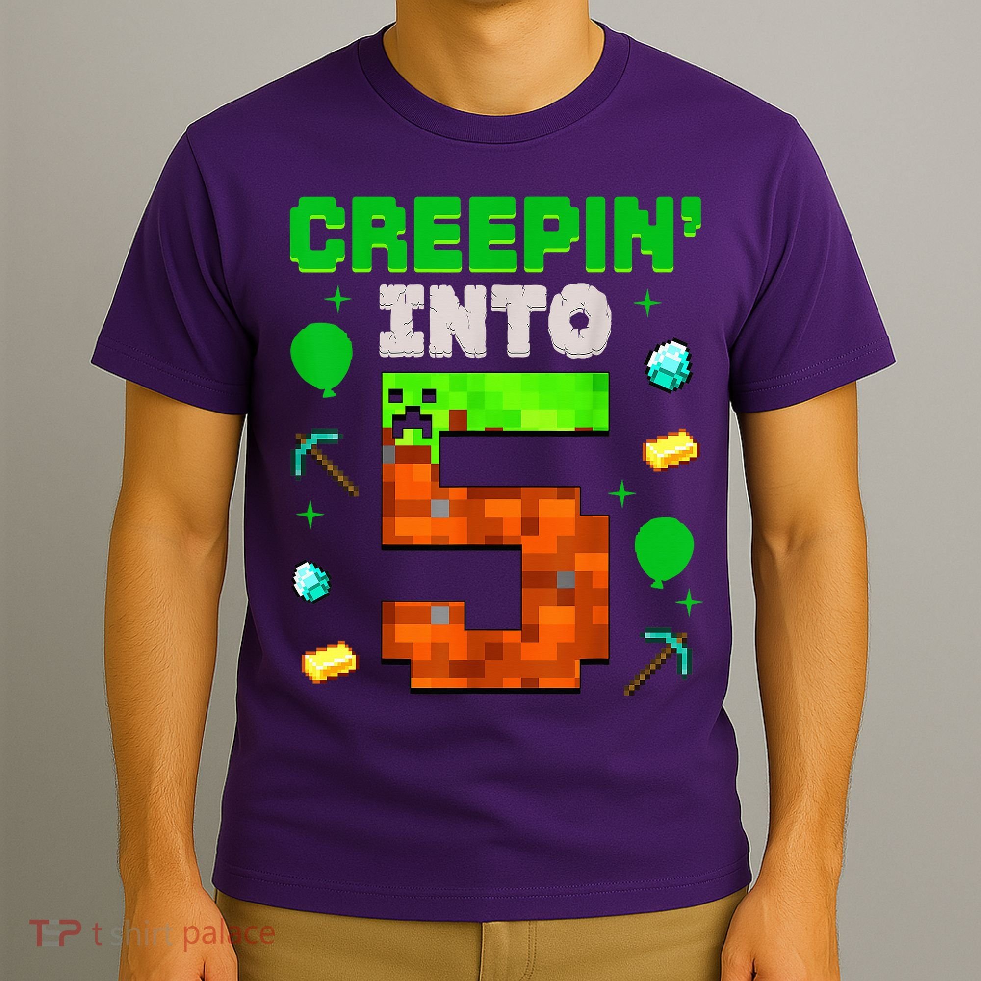 5th Birthday Gamer Pixel Creepin’ Into 5 Video Game Party T-Shirt