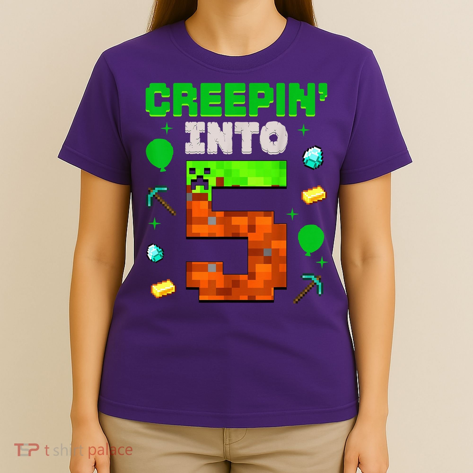 5th Birthday Gamer Pixel Creepin’ Into 5 Video Game Party T-Shirt