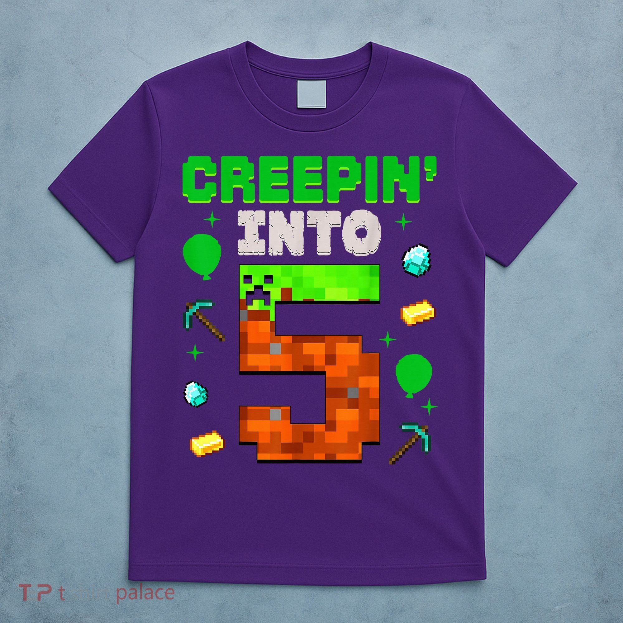 5th Birthday Gamer Pixel Creepin’ Into 5 Video Game Party T-Shirt