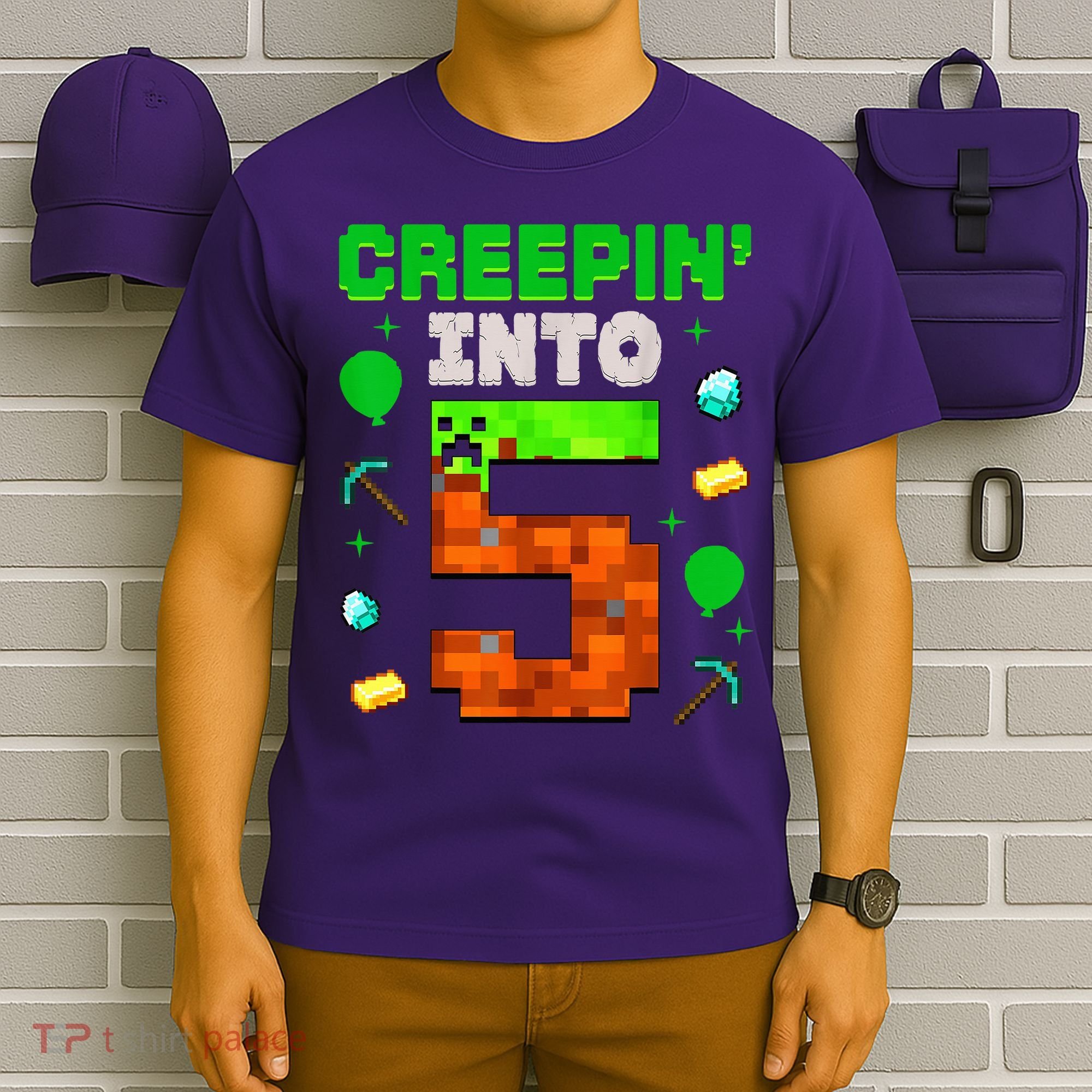 5th Birthday Gamer Pixel Creepin’ Into 5 Video Game Party T-Shirt