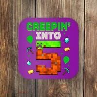 5th Birthday Gamer Pixel Creepin’ Into 5 Video Game Party Coaster thumb 0