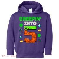 5th Birthday Gamer Pixel Creepin’ Into 5 Video Game Party Toddler Hoodie thumb 0