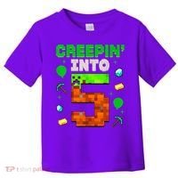 5th Birthday Gamer Pixel Creepin’ Into 5 Video Game Party Toddler T-Shirt thumb 0