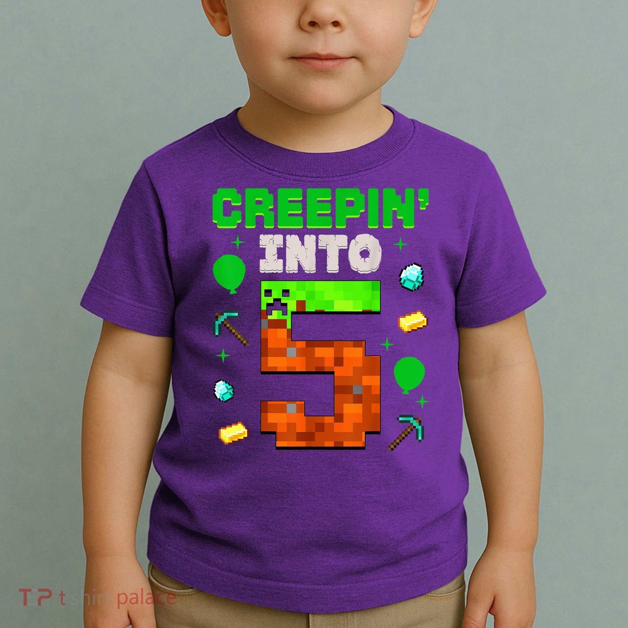 5th Birthday Gamer Pixel Creepin’ Into 5 Video Game Party Toddler T-Shirt
