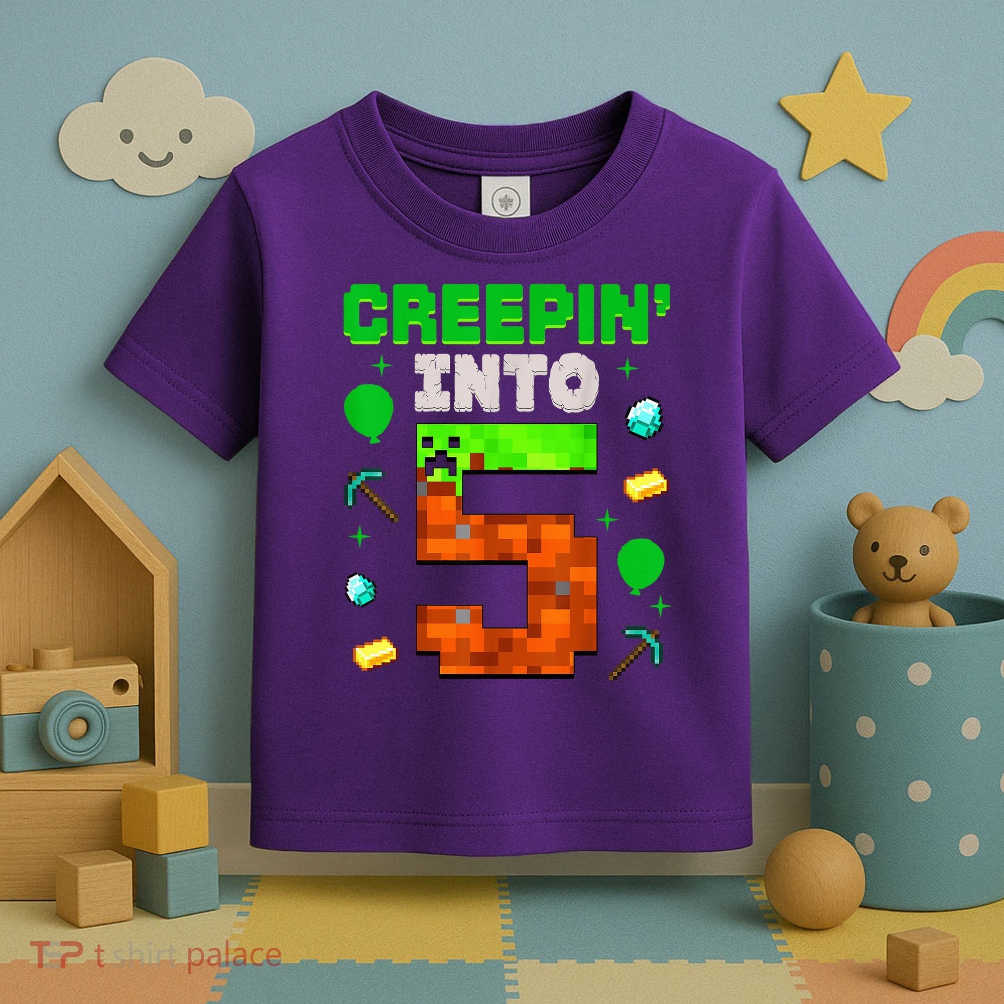 5th Birthday Gamer Pixel Creepin’ Into 5 Video Game Party Toddler T-Shirt