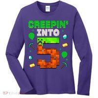 5th Birthday Gamer Pixel Creepin’ Into 5 Video Game Party Women's Long Sleeve Shirt thumb 0