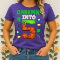 5th Birthday Gamer Pixel Creepin’ Into 5 Video Game Party Women's T-Shirt thumb 2