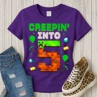 5th Birthday Gamer Pixel Creepin’ Into 5 Video Game Party Women's T-Shirt thumb 3