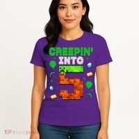 5th Birthday Gamer Pixel Creepin’ Into 5 Video Game Party Women's T-Shirt thumb 4