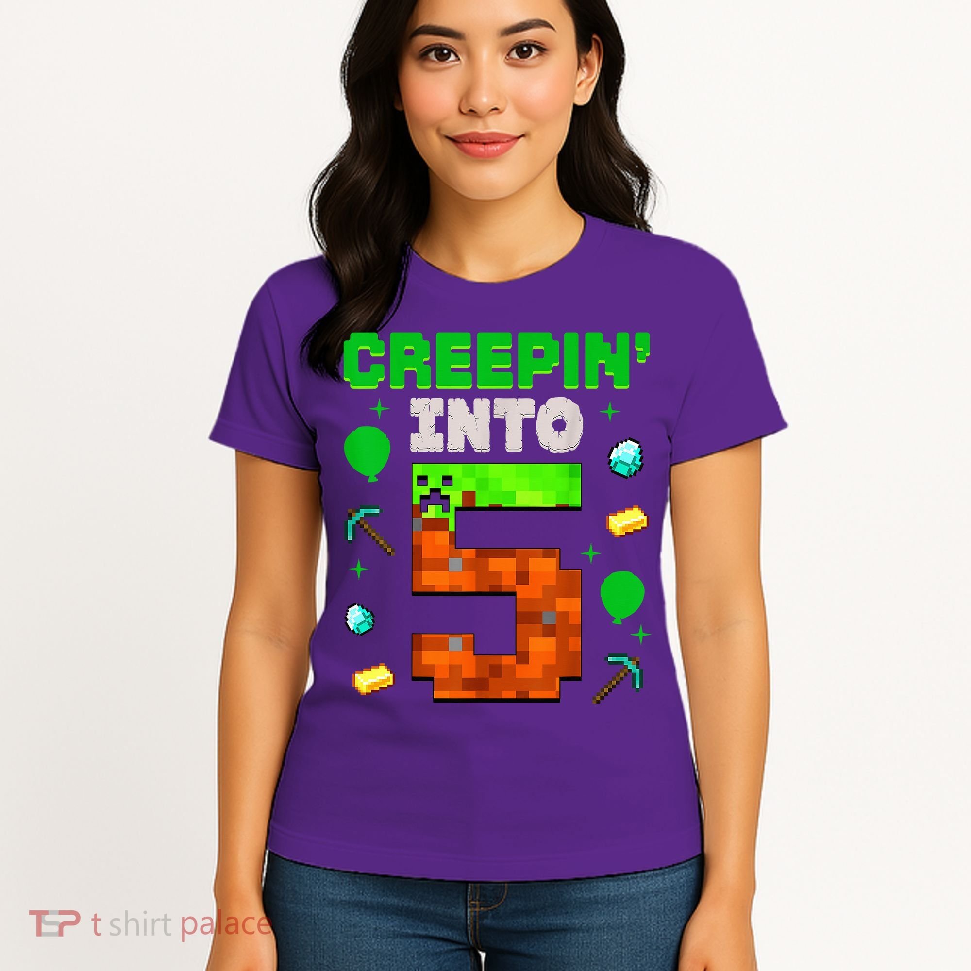 5th Birthday Gamer Pixel Creepin’ Into 5 Video Game Party Women's T-Shirt