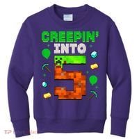 5th Birthday Gamer Pixel Creepin’ Into 5 Video Game Party Kids Sweatshirt thumb 0