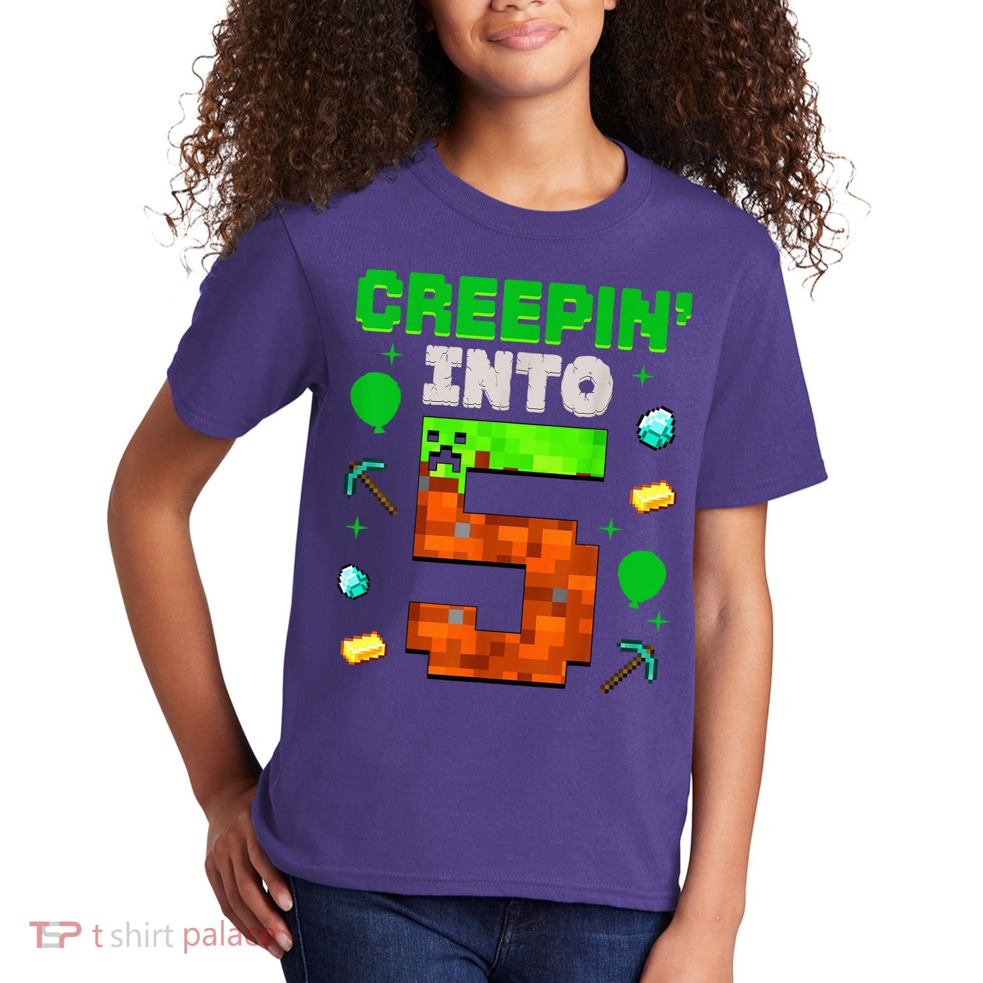 5th Birthday Gamer Pixel Creepin’ Into 5 Video Game Party Kids T-Shirt