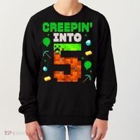 5th Birthday Gamer Pixel Style Creepin’ Into 5 Video Game Party Women's Sweatshirt thumb 0